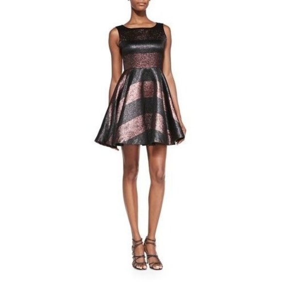 Alice + Olivia Dresses & Skirts - Alice + Olivia Foss Beaded Metallic Berry Black Striped Dress Women's Size 6